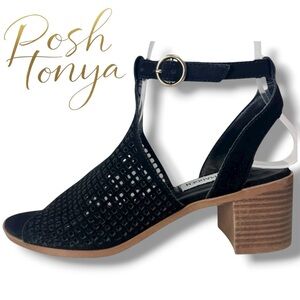 Steve Madden Barlow Cutout Block Heel Sandals Black Size 5 Leather